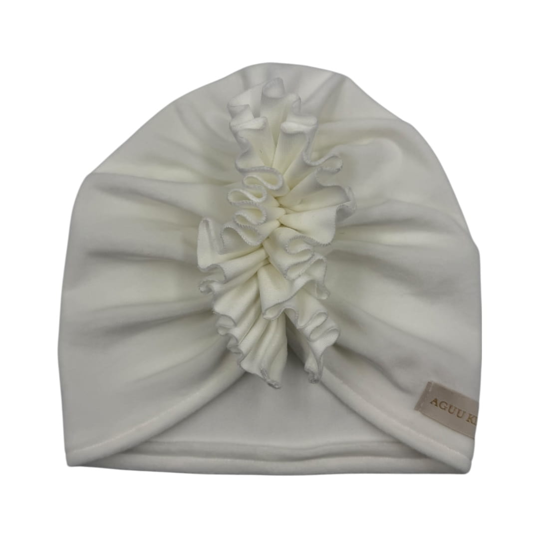 Zamatový turban s volánikom, ecru