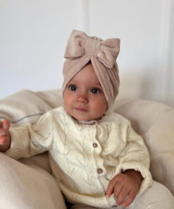 Zamatový turban s mašľou, béžový