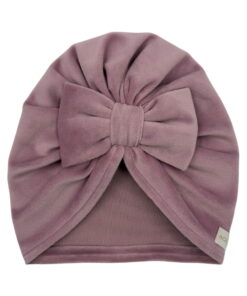 Zamatový turban s mašľou, púdrovo ružový