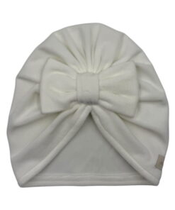 Zamatový turban s mašľou, ecru