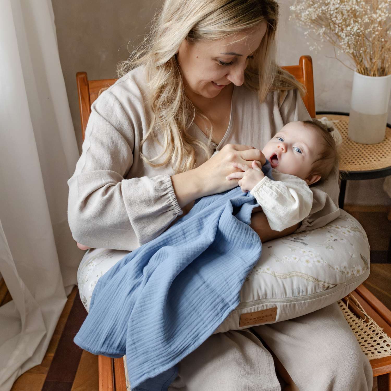 Mušelínové plienky 2 ks 50x60 cm, béžová a modrá – Obrázok 2